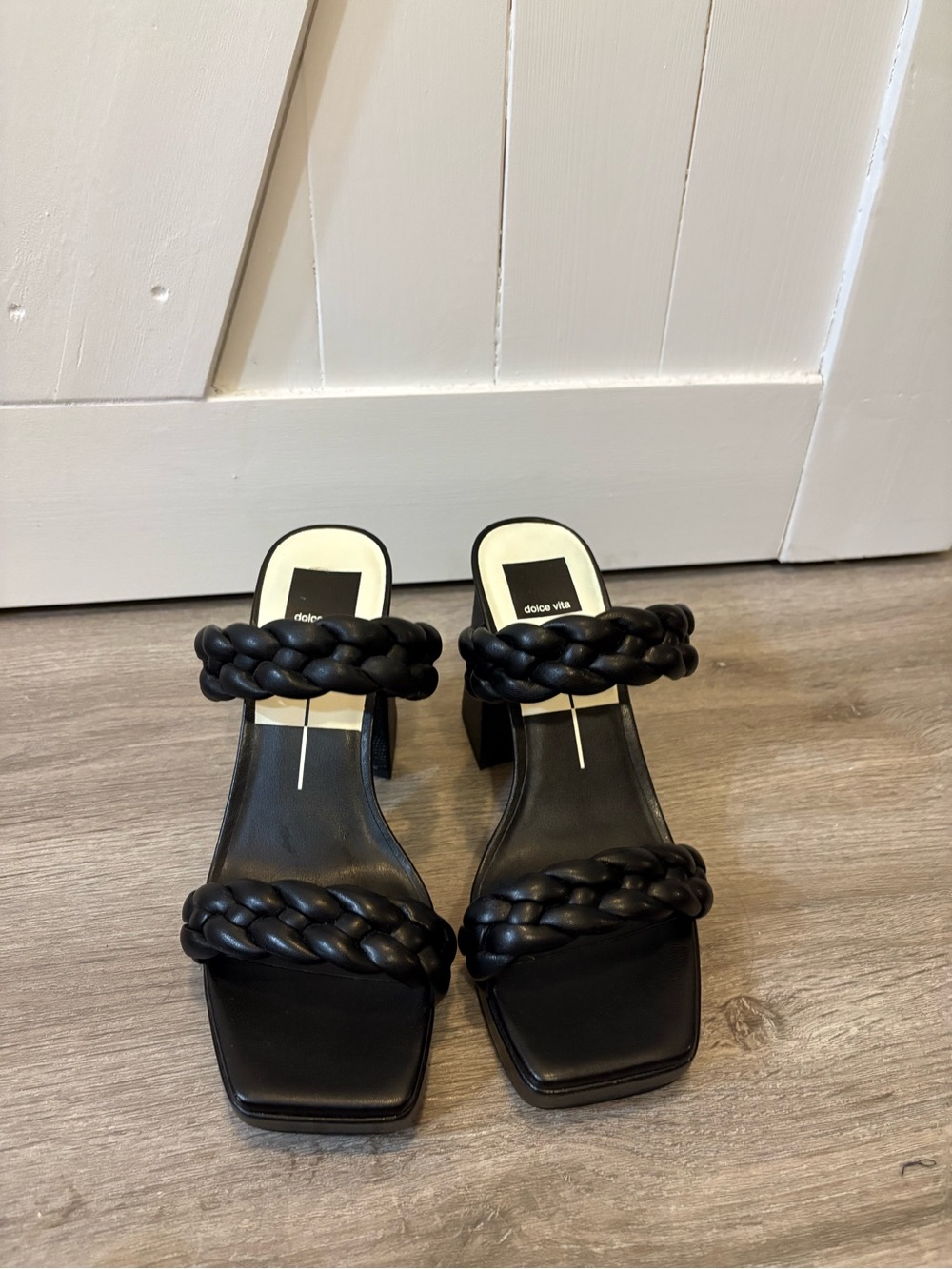 Dolce Vita Black Braided Double-Strap Block Heel Mules